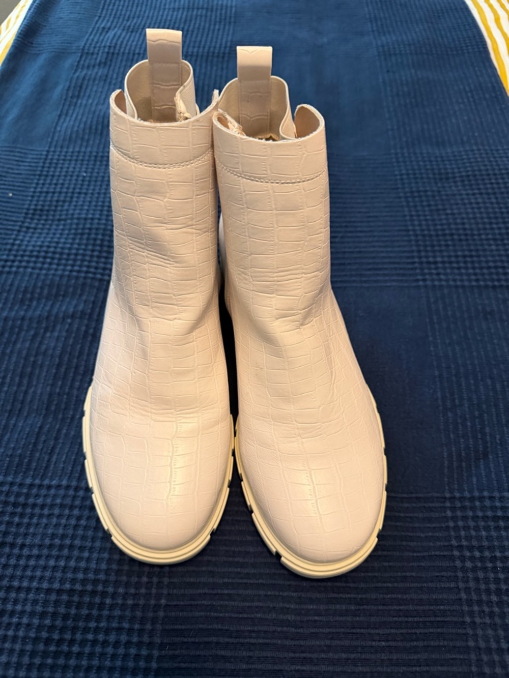 Women's Cream Croc-Embossed Chunky Chelsea Boots